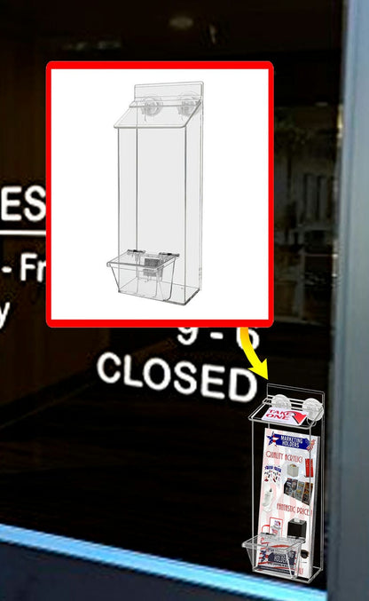 4"W x 9"H Suction Cup Outdoor Brochure Holder with Card Box