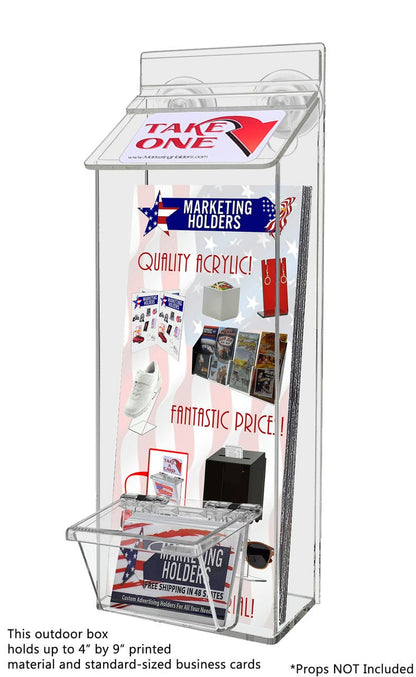 4"W x 9"H Suction Cup Outdoor Brochure Holder with Card Box
