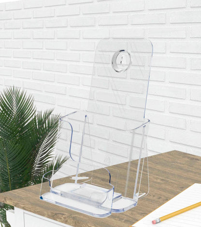 Trifold Brochure Holder for 4"W Literature with Business Card Slot