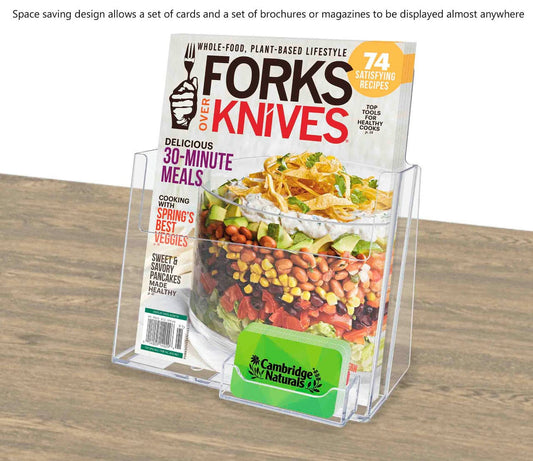 Amenity Flyer Display Stand for 8.5"W Catalogs with Card Pocket