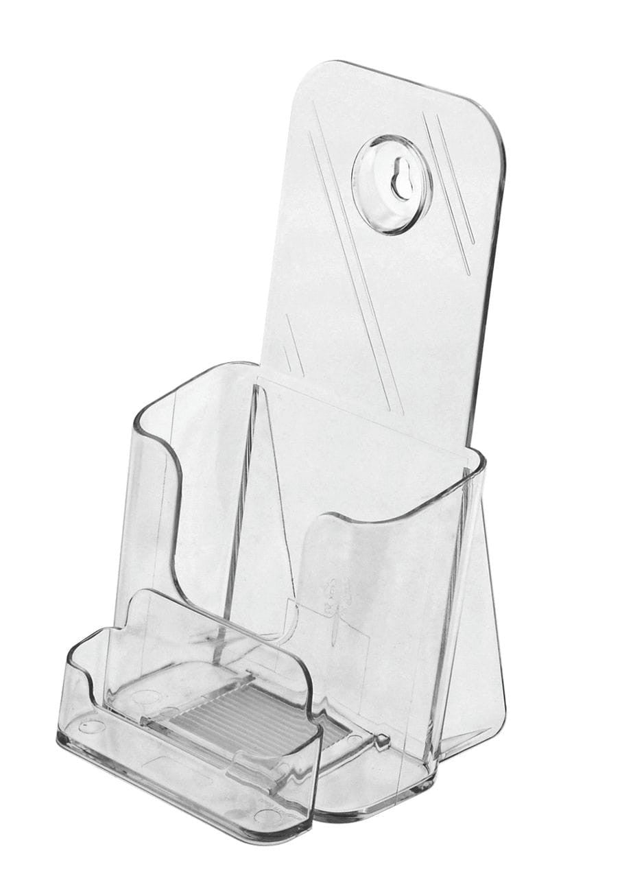 Trifold Brochure Holder for 4"W Literature with Business Card Slot