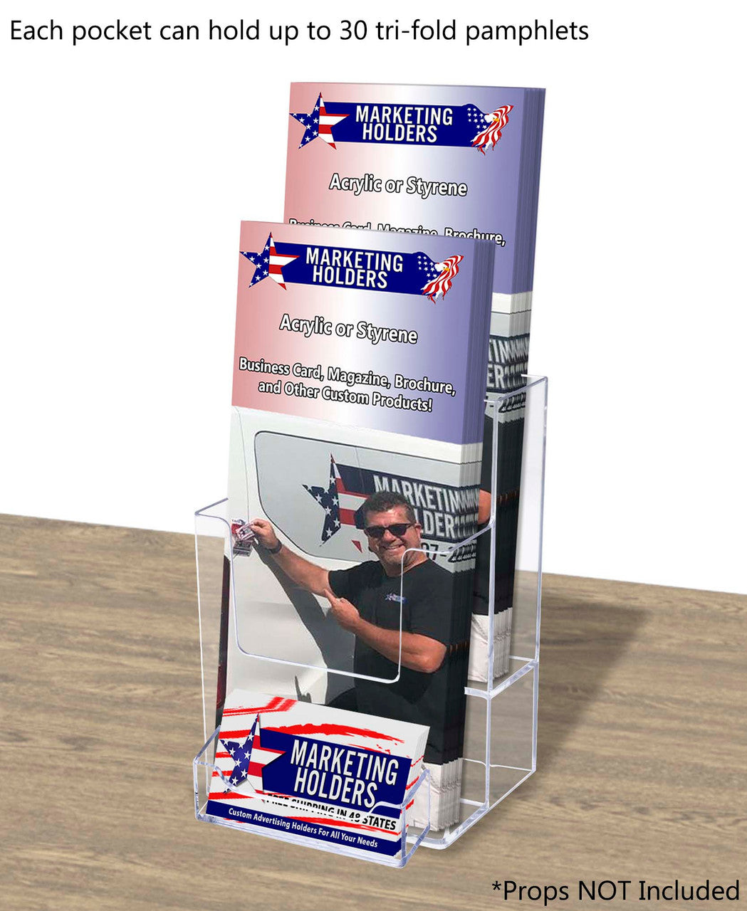 Trifold Holder for 4"W Brochures 2 Tier with Business Card Slot