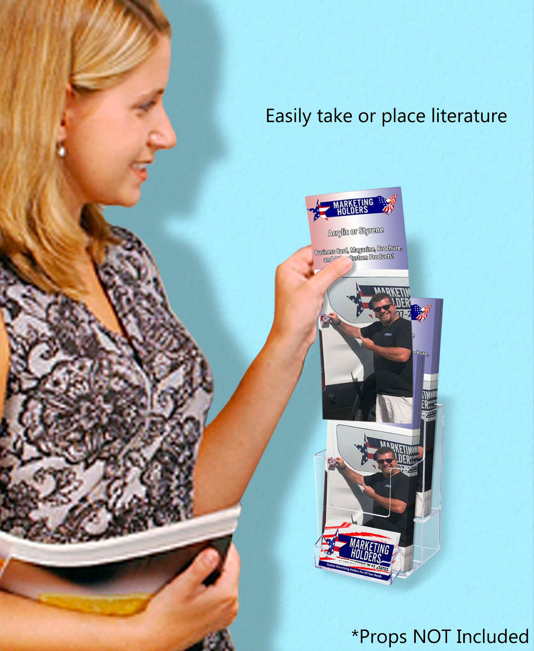 Trifold Holder for 4"W Brochures 2 Tier with Business Card Slot