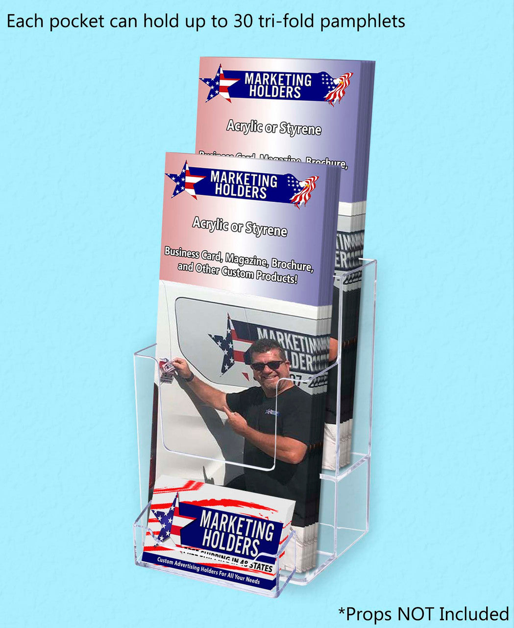 Trifold Holder for 4"W Brochures 2 Tier with Business Card Slot