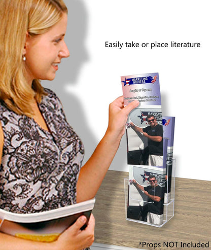 Trifold Holder for 4"W Brochures 2 Tier Multi Pocket Display Rack