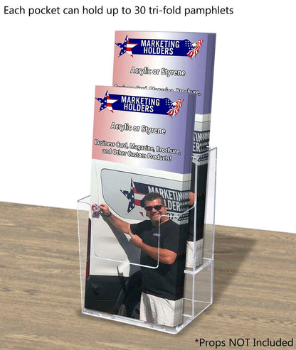 Trifold Holder for 4"W Brochures 2 Tier Multi Pocket Display Rack