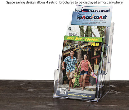 Bifold Brochure Holder 6"W Tiered 4 Pocket Display Rack