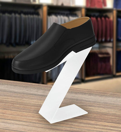 White Z Shaped Retail Shoe Riser with Heel Stop 8.5"H Display Pedestal