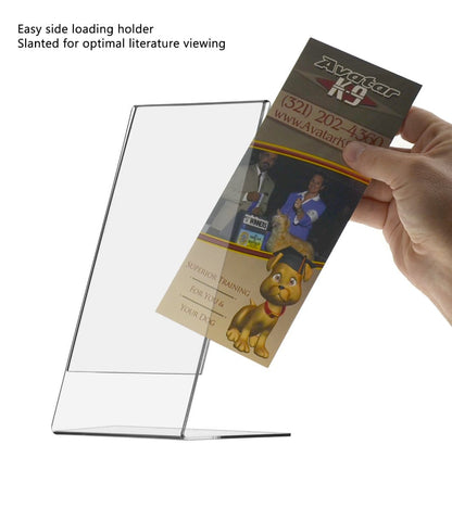 4W x 9"H Acrylic Sign Holder Tabletop Side Load Slant Back Display