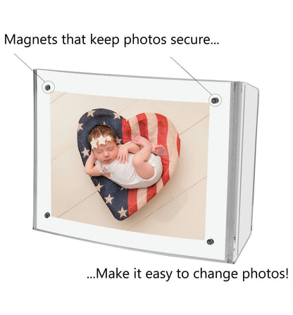 3.5"W x 5"H Curved Photo Display Frame with Magnet Closure and Base