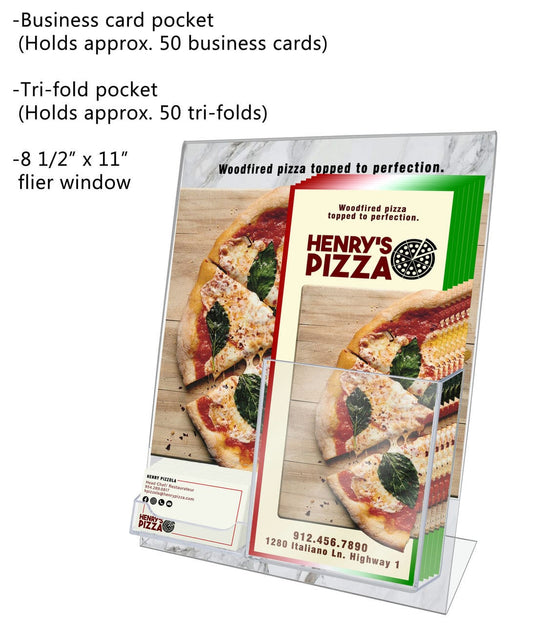 8.5"W x 11"H Sign Holder with Business Card Slot and Trifold Pocket