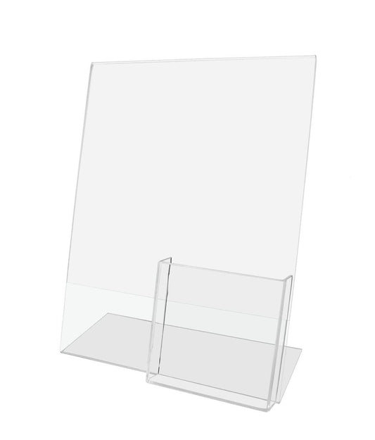 8.5"W x 11"H Angled Sign Holder with Rack Card Pocket Side Load
