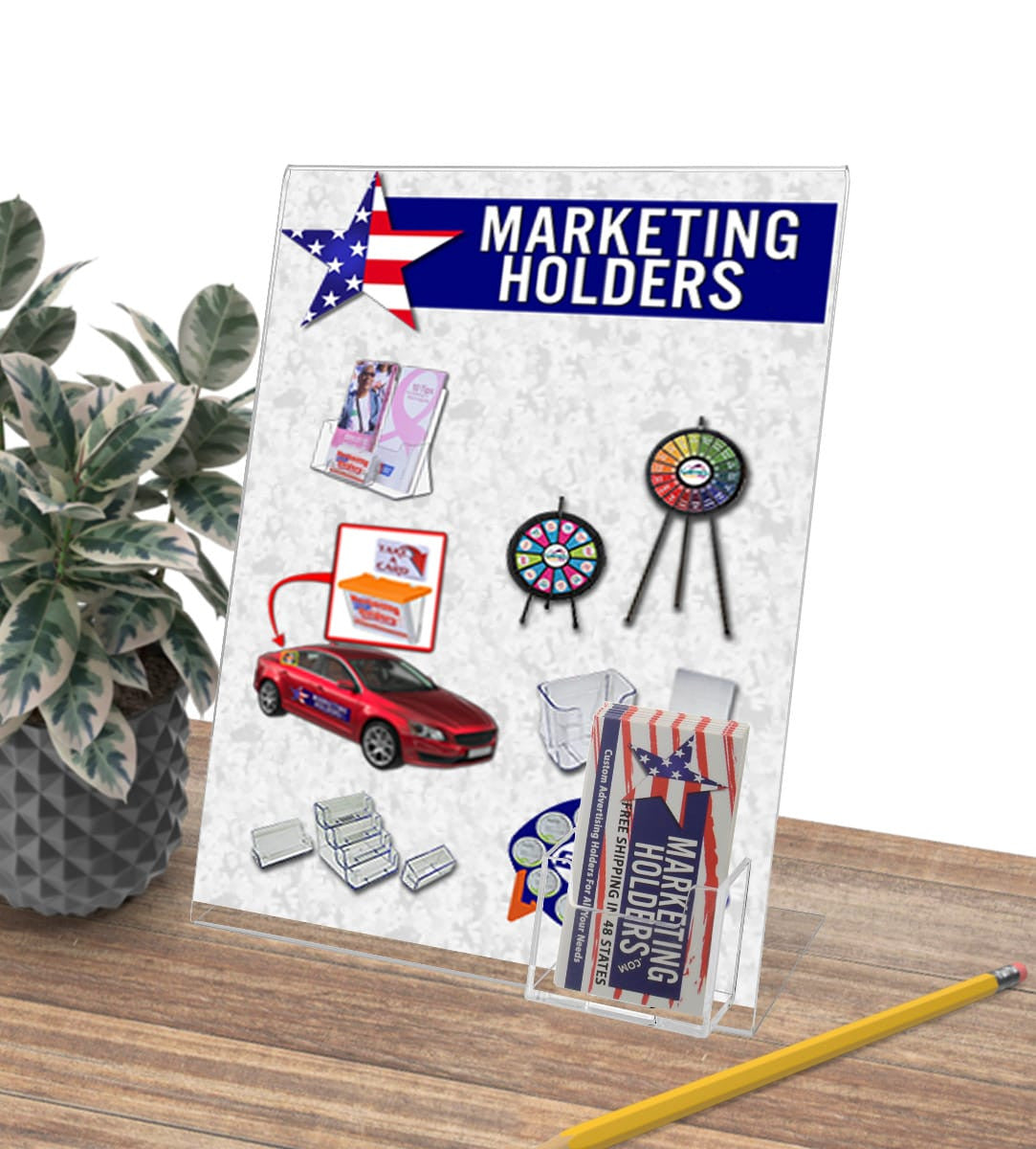 8.5"W x 11"H Slanted Sign Holder with Vertical Business Card Slot