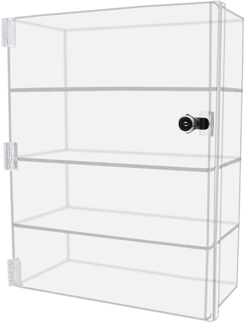 12"W x 8"D x 16"H Acrylic Locking Display Cabinet 3 Shelves