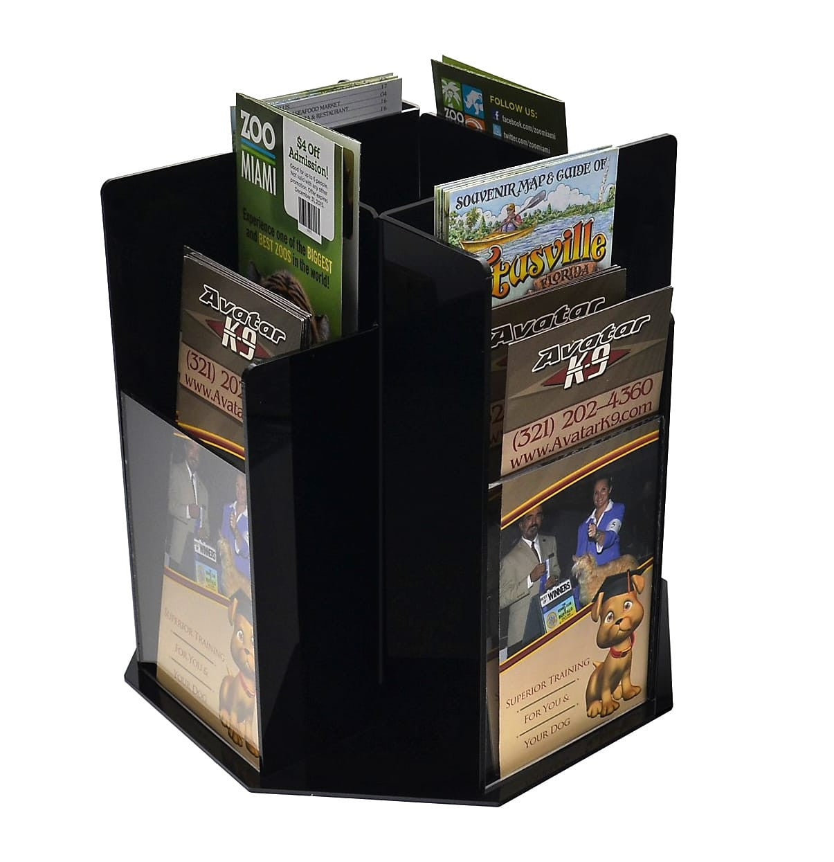 Rotating Trifold Holder for 4"W Brochures Multi Pocket Display