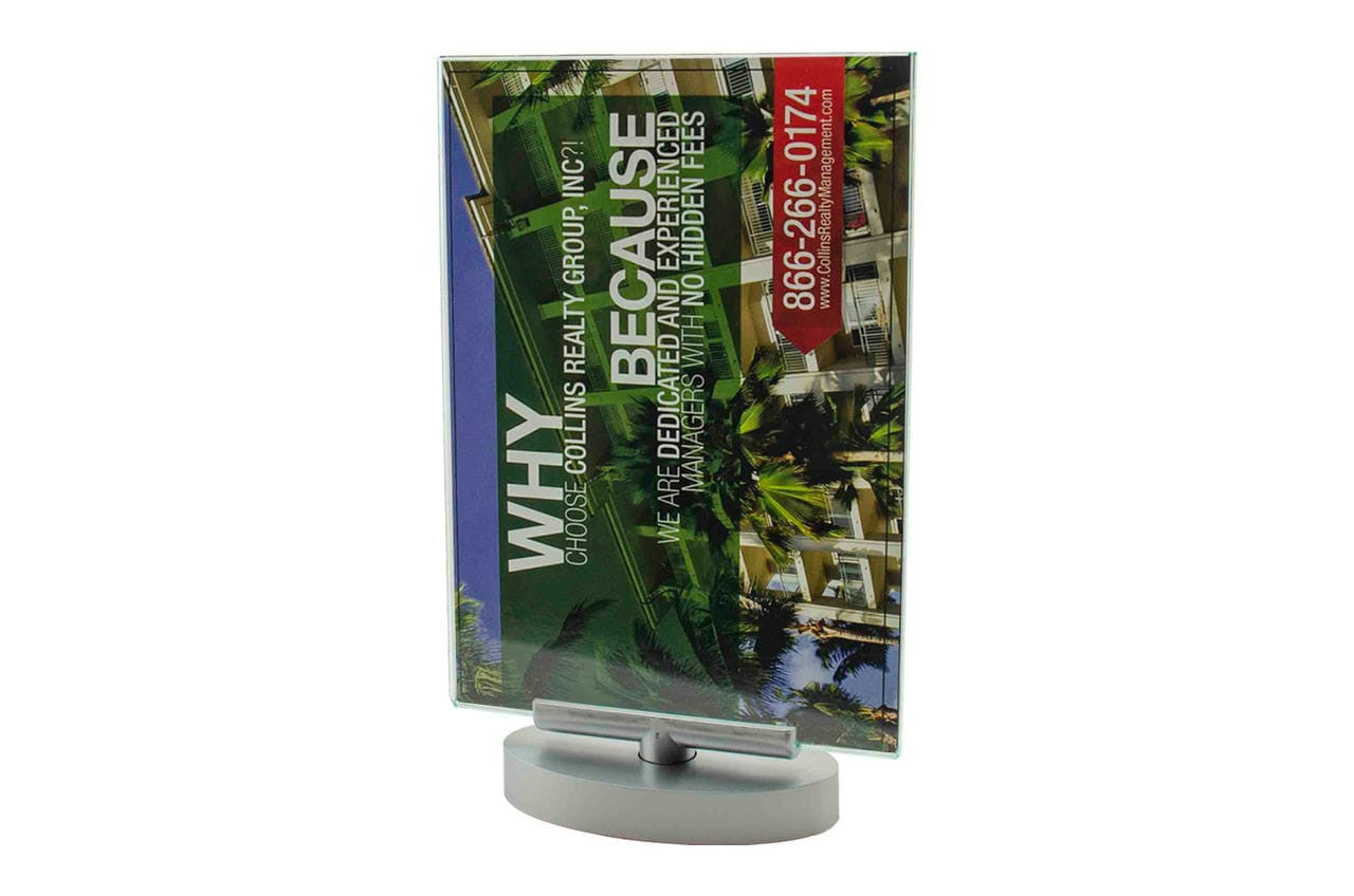 4"W x 6"H Rotating Sign Holder Green Edge with Swivel Base