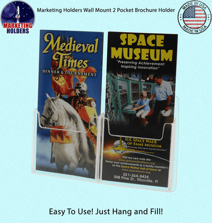 Wall Two Pocket Brochure Holder for 4"W Trifold Literature