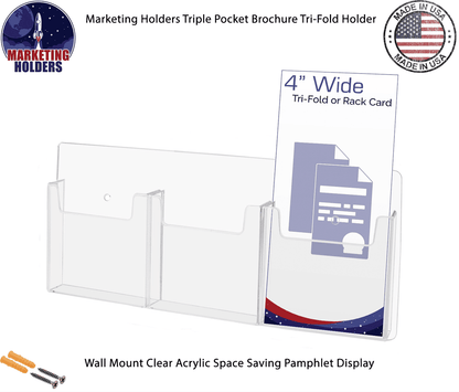 Wall 3 Pocket Brochure Holder for 4"W Trifold Literature