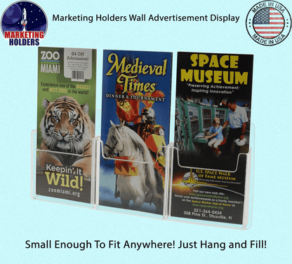 Wall 3 Pocket Brochure Holder for 4"W Trifold Literature