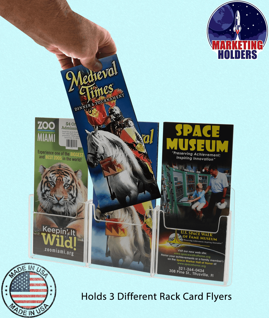 Wall 3 Pocket Brochure Holder for 4"W Trifold Literature