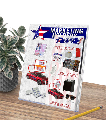 8.5"W x 11"H Slant Back Sign Holder with 4"W Rack Card Pocket