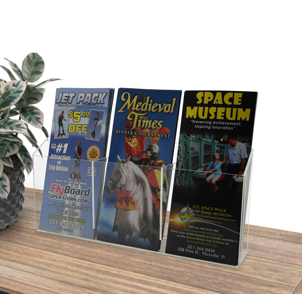 Wall Brochure Holder with  3 Pockets for 4"W Trifold Literature