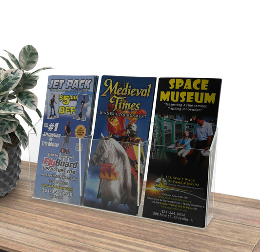 Wall Brochure Holder with  3 Pockets for 4"W Trifold Literature