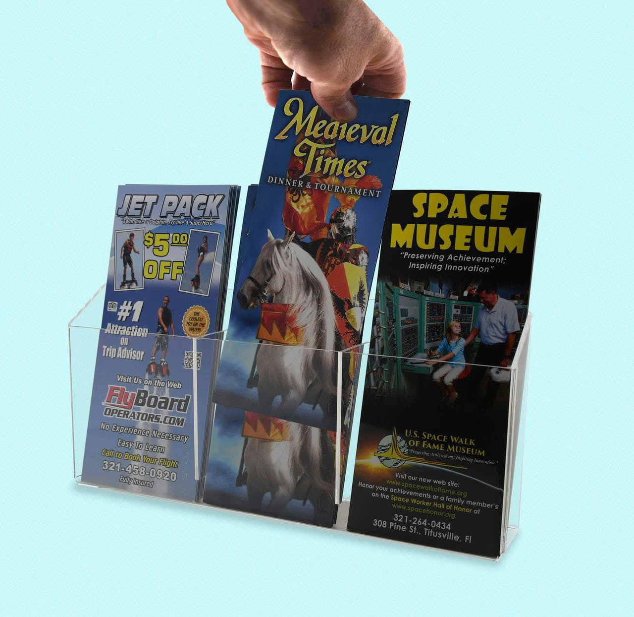 Wall Brochure Holder with  3 Pockets for 4"W Trifold Literature