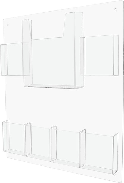 Wall 6 Pocket Brochure Rack for 4"W Trifold Literature with Catalog Holder