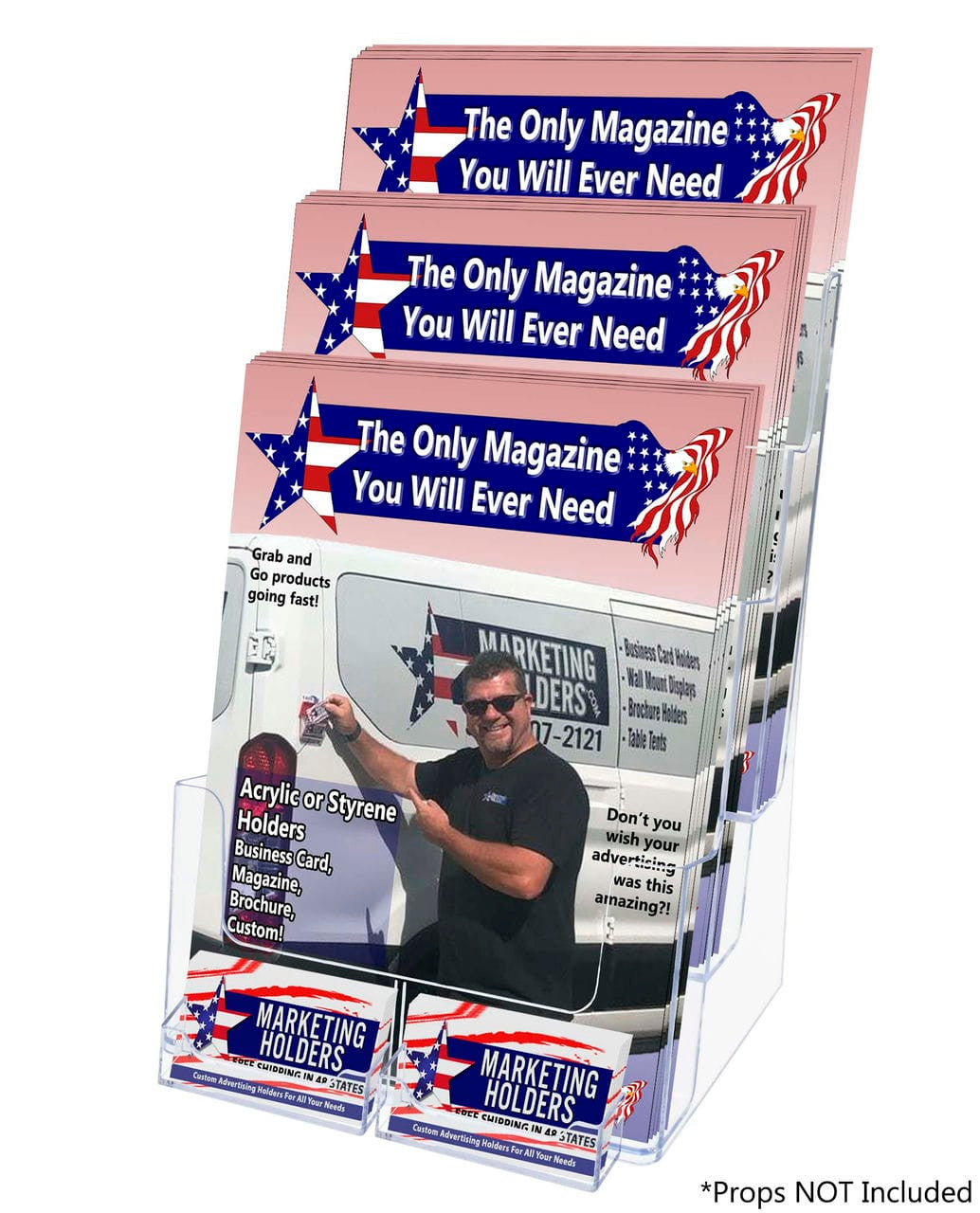 Slatwall Brochure Holder for Trifolds Flyers with 2 Card Pockets