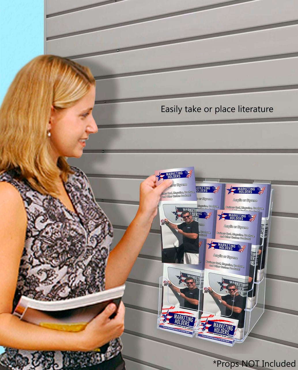 Slatwall Brochure Holder for Trifolds Flyers with 2 Card Pockets