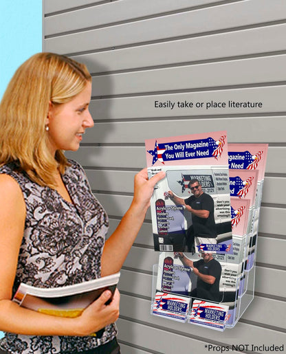 Slatwall Brochure Holder for Trifolds Flyers with 2 Card Pockets