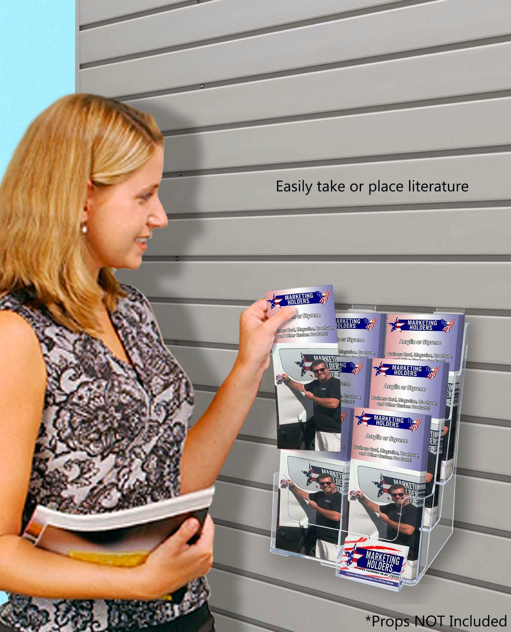 Slatwall Brochure Flyer Holder 3 Tier with Business Card Pocket