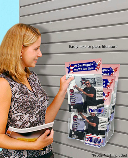 Slatwall Brochure Flyer Holder 3 Tier with Business Card Pocket