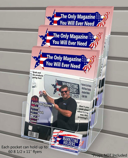 Slatwall Brochure Flyer Holder 3 Tier with Business Card Pocket