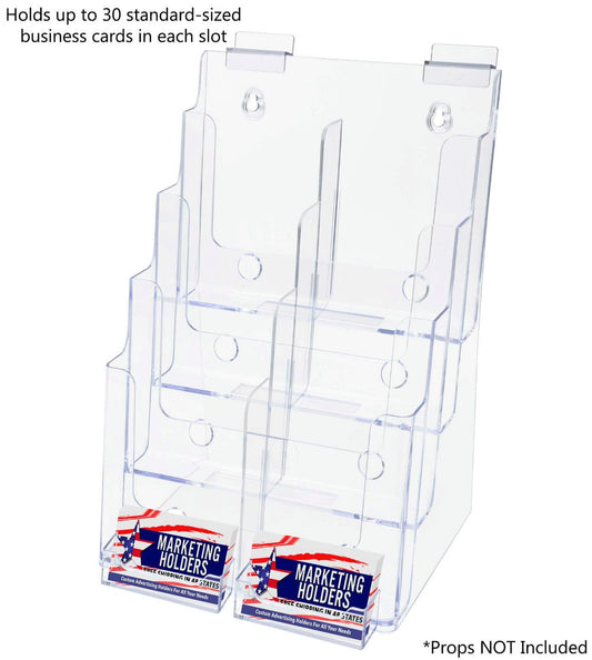 Slatwall Brochure Holder for 4"W Trifolds and 8.5" Flyers with 2 Card Slots