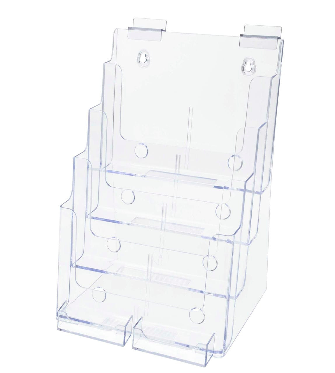 Slatwall Brochure Holder for 4"W Trifolds and 8.5" Flyers with 2 Card Slots