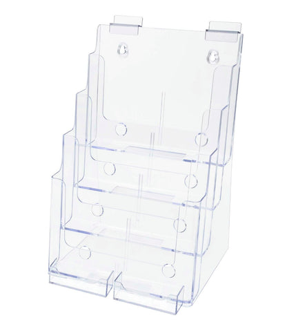 Slatwall Brochure Holder for 4"W Trifolds and 8.5" Flyers with 2 Card Slots