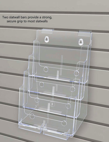 Slatwall Brochure Holder for 4"W Trifolds and 8.5" Flyers with 2 Card Slots