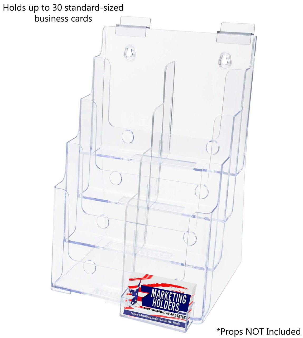 Slatwall Brochure Holder for 4"W Trifolds and 8.5" Flyers with Card Slot