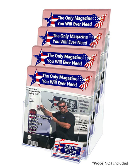 Slatwall Brochure Holder for 4"W Trifolds and 8.5" Flyers with Card Slot