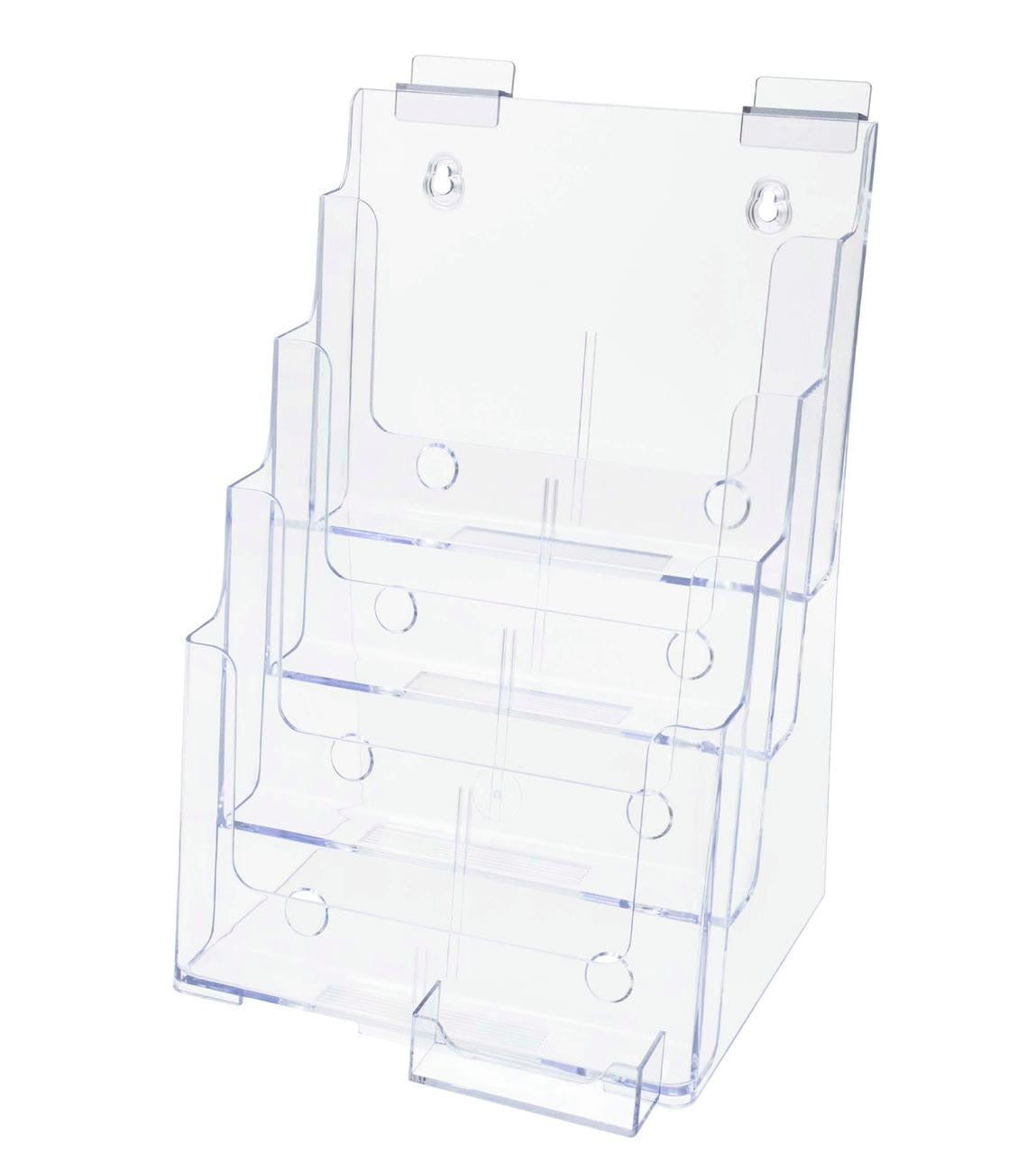 Slatwall Brochure Holder for 4"W Trifolds and 8.5" Flyers with Card Slot