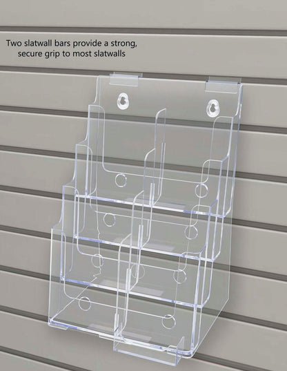 Slatwall Brochure Holder for 4"W Trifolds and 8.5" Flyers with Card Slot