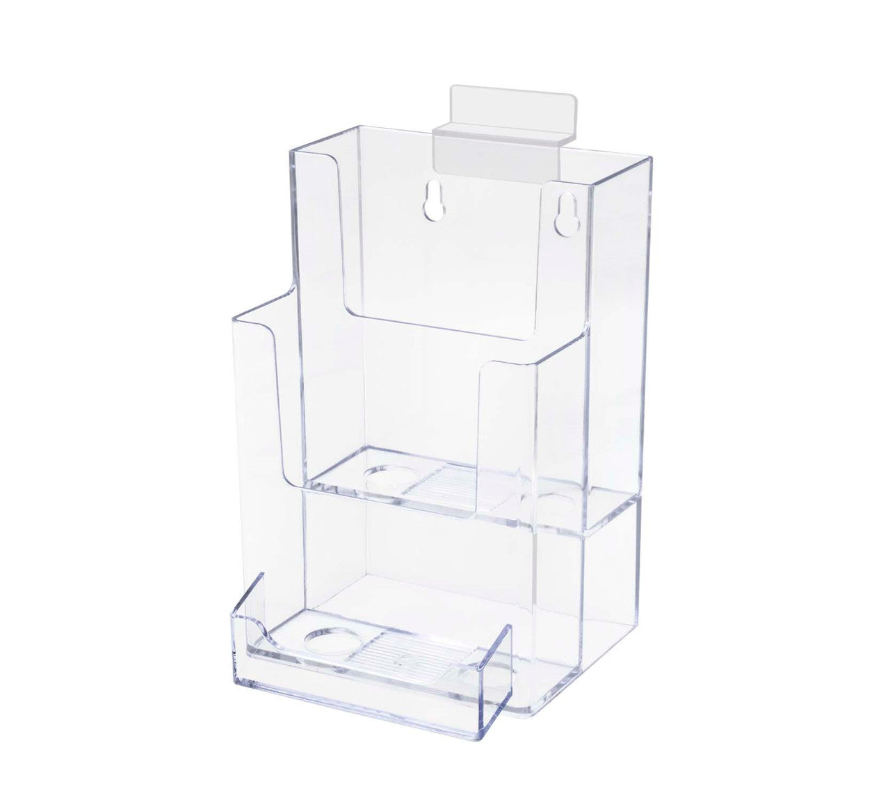 Slatwall 4"W Brochure Holder 2 Tier Rack with Card Pocket