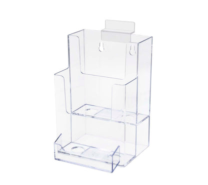 Slatwall 4"W Brochure Holder 2 Tier Rack with Card Pocket