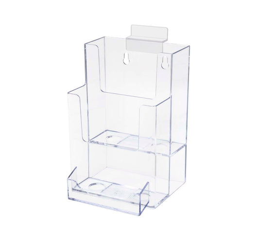 Slatwall 4"W Brochure Holder 2 Tier Rack with Card Pocket