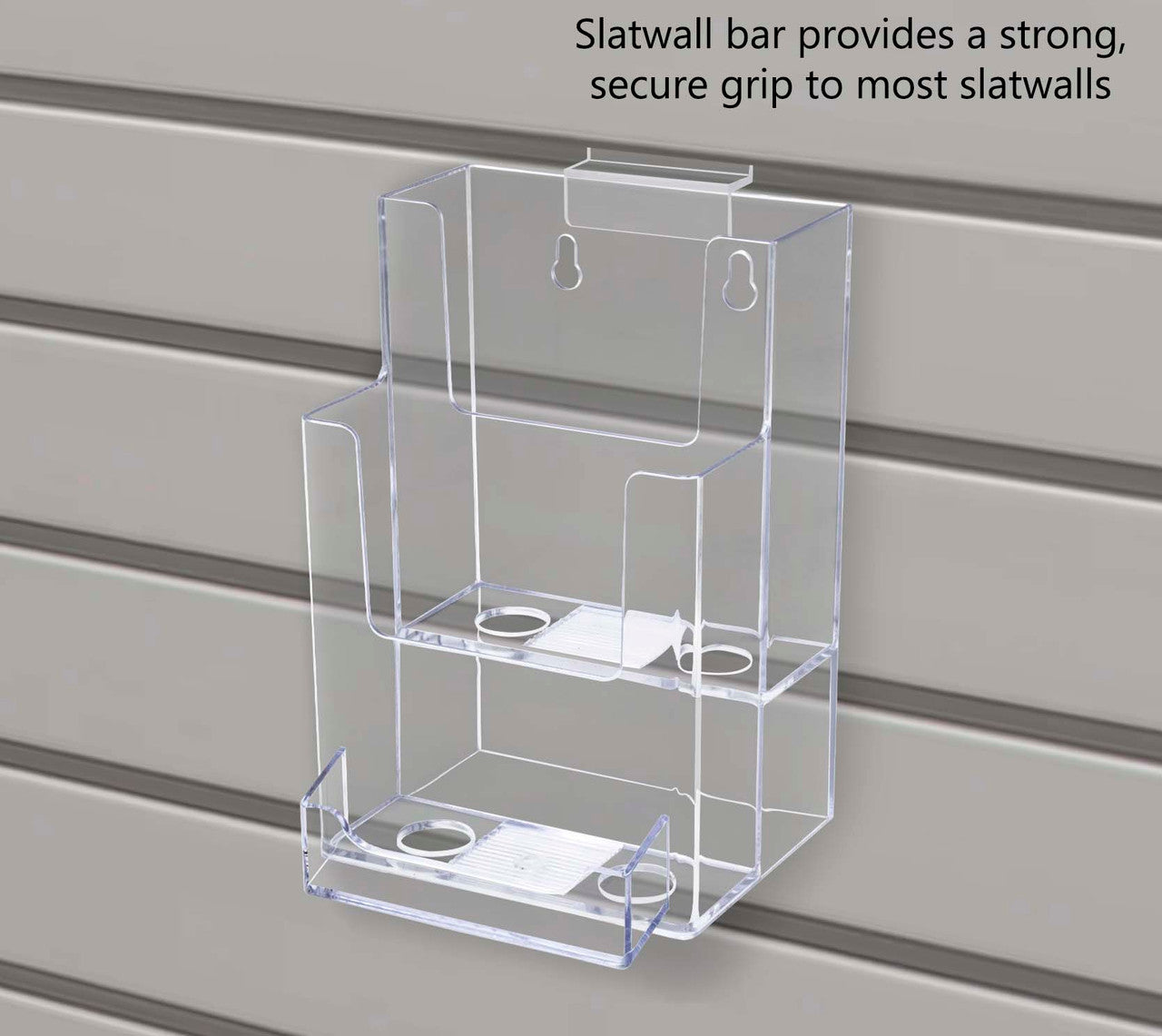 Slatwall 4"W Brochure Holder 2 Tier Rack with Card Pocket