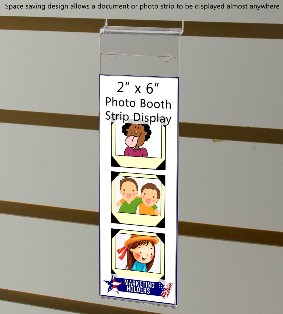 2"W x 6"H Slatwall Small Sign Holder Photo Booth Strip Display